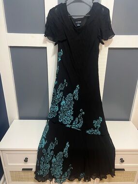 Black Dress with Teal Floral Print